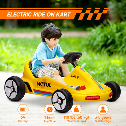 6V Electric Go Kart for Kids, with Music Light Horn, Yellow Electric Ride On Toys at Gallery Canada