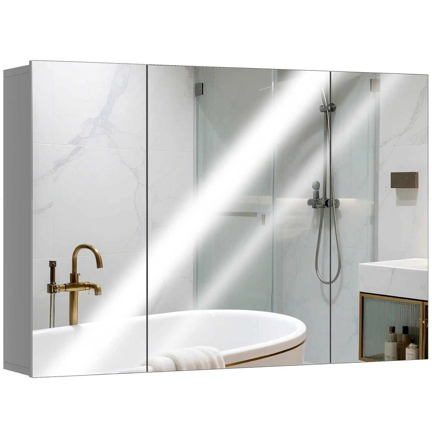 35" x 24" Wall Mirror Cabinet, Bathroom Medicine Cabinet, 3 Doors, Adjustable Shelves, Grey Mirror Medicine Cabinets at Gallery Canada