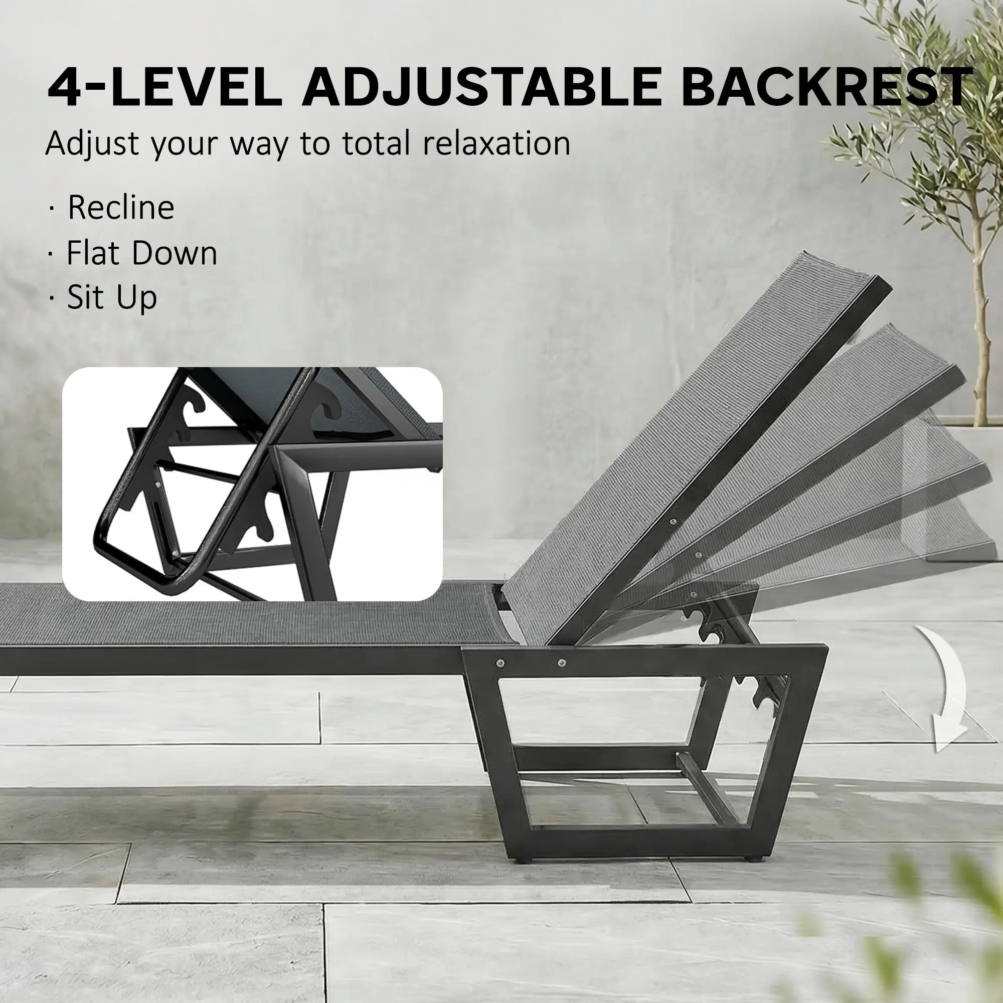 63 cm Wide Outdoor Lounge Chair, 4-Position Tanning Lounger, Dark Grey Lounger Chairs at Gallery Canada