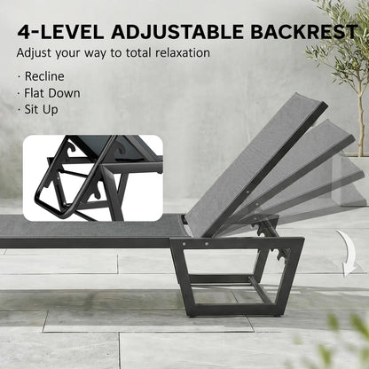 63 cm Wide Outdoor Lounge Chair, 4-Position Tanning Lounger, Dark Grey Lounger Chairs at Gallery Canada