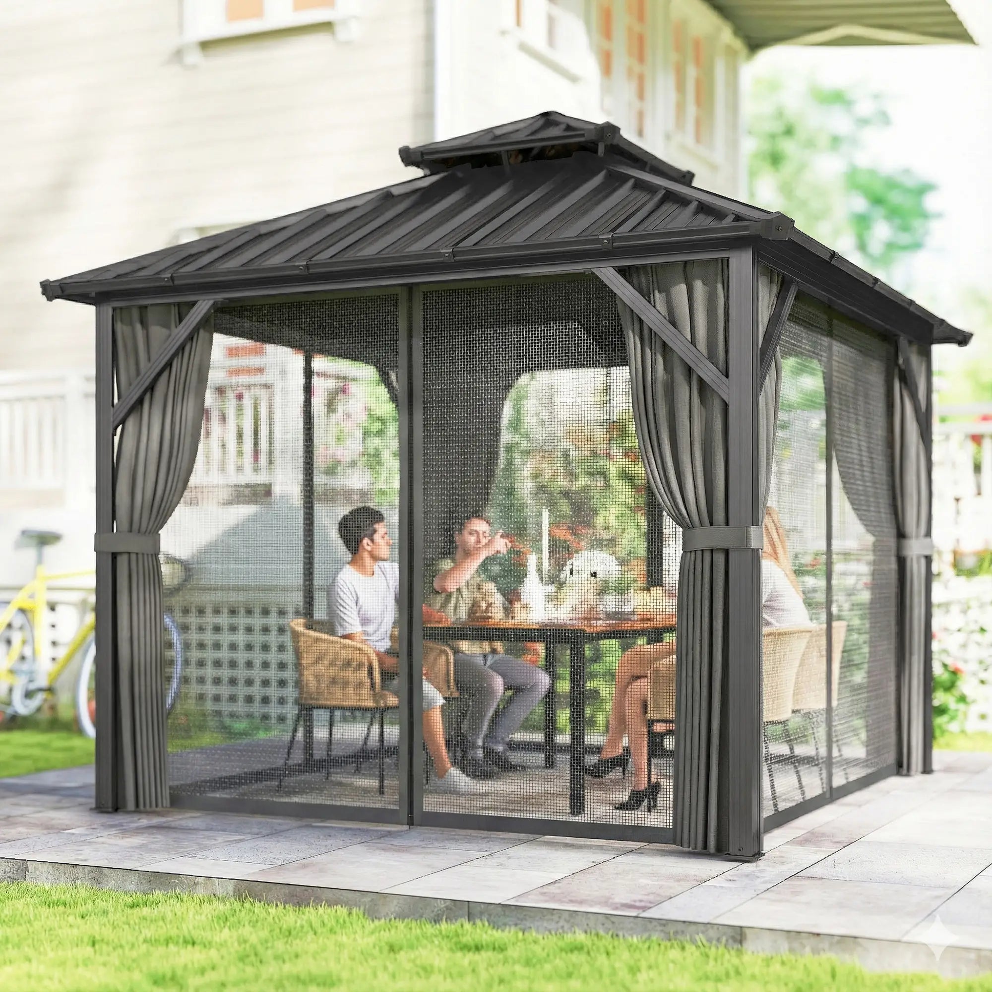10' x 10' Hardtop Gazebo, Aluminium Frame, Galvanized Steel Roof, Dark Grey Gazebos at Gallery Canada
