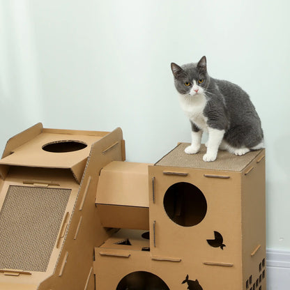 Multi-Level Cardboard Cat House, Corrugated Play Condo with Scratching Pads Cat Posts at Gallery Canada