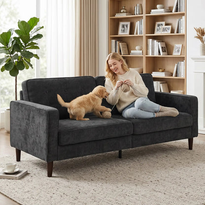 3 Seater Sofa Upholstered with Padded Cushion Modern Button Tufted Couch with Wood Legs, Dark Grey 3-Seater Sofas at Gallery Canada
