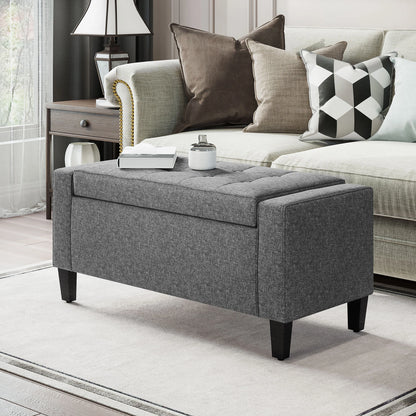 Storage Ottoman Bench, Tufted Linen Fabric, Flipping Top, Grey Storage Ottomans & Benches at Gallery Canada