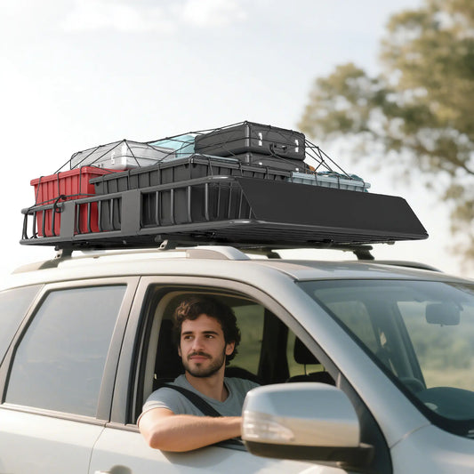 64" x 43" x 39" Adjustable Roof Rack, Universal Cargo Basket, 220 Lbs Automotive Black at Gallery Canada
