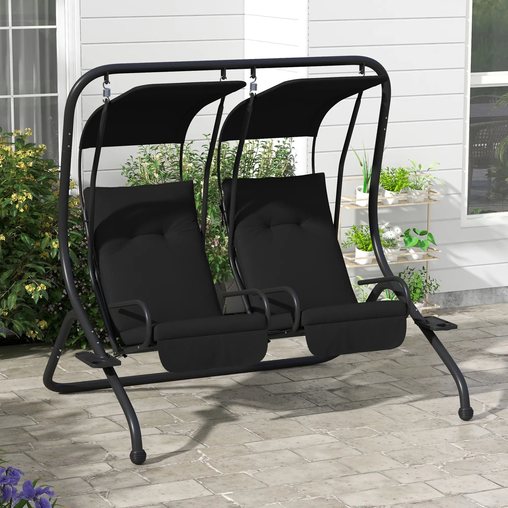 2-Seater Outdoor Porch Swing with Canopy, Black Porch Swings with Canopy at Gallery Canada