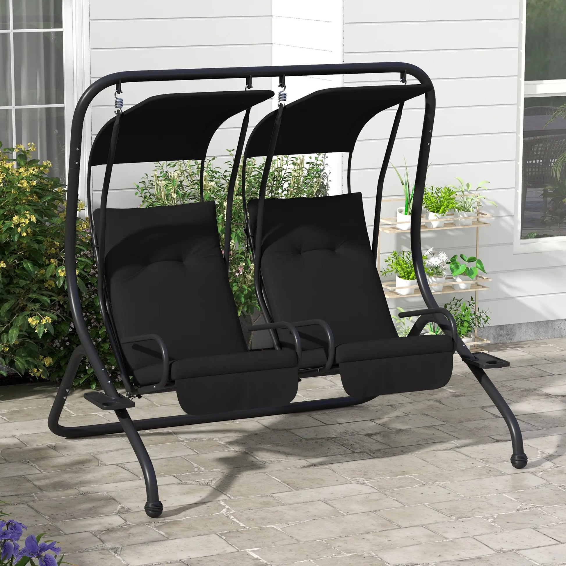2-Seater Outdoor Porch Swing with Canopy, Black Porch Swings with Canopy at Gallery Canada