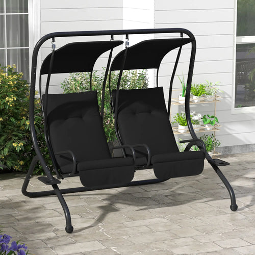 2-Seater Outdoor Porch Swing with Canopy, Black