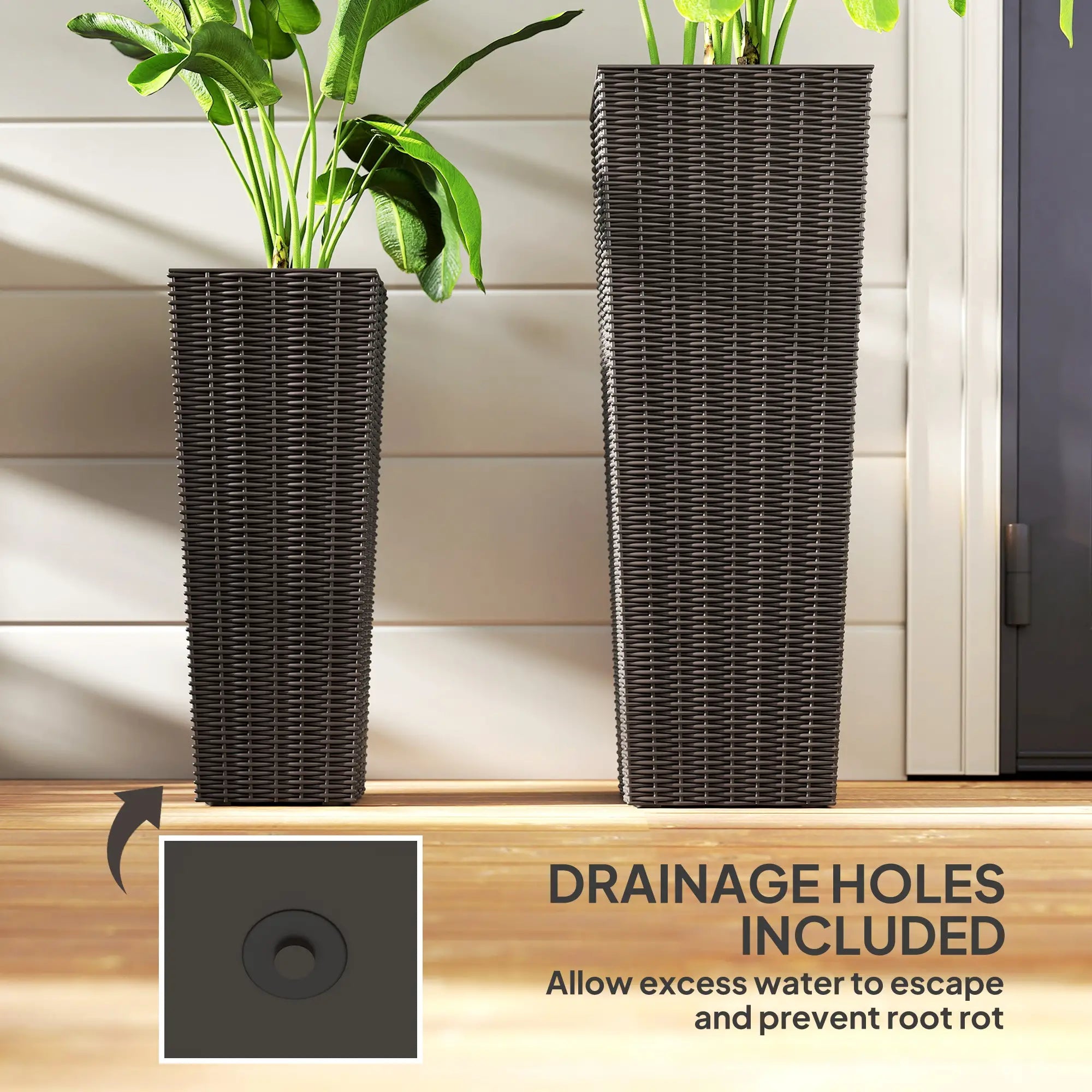 Set of 2 Tall Outdoor Planters with Drainage Holes, Flower Pots for Patio Garden Accessories at Gallery Canada