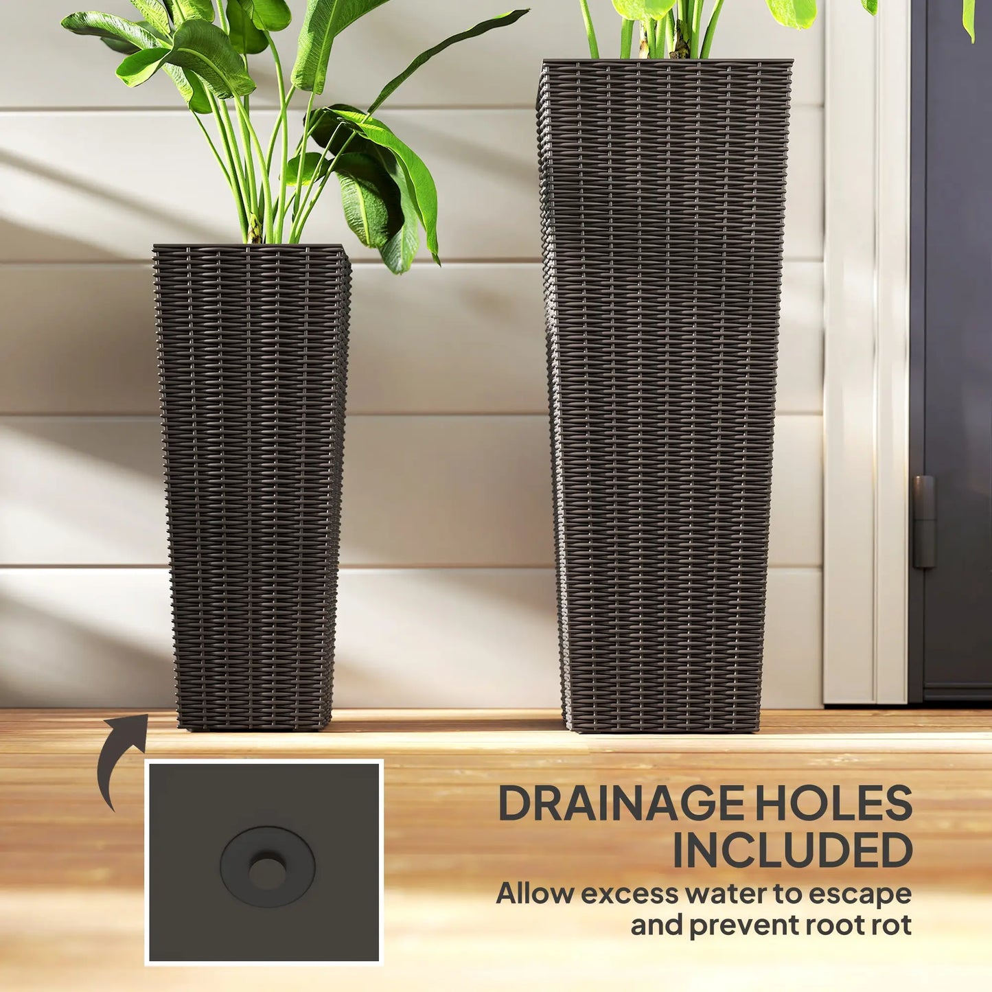 Set of 2 Tall Outdoor Planters with Drainage Holes, Flower Pots for Patio Garden Accessories at Gallery Canada