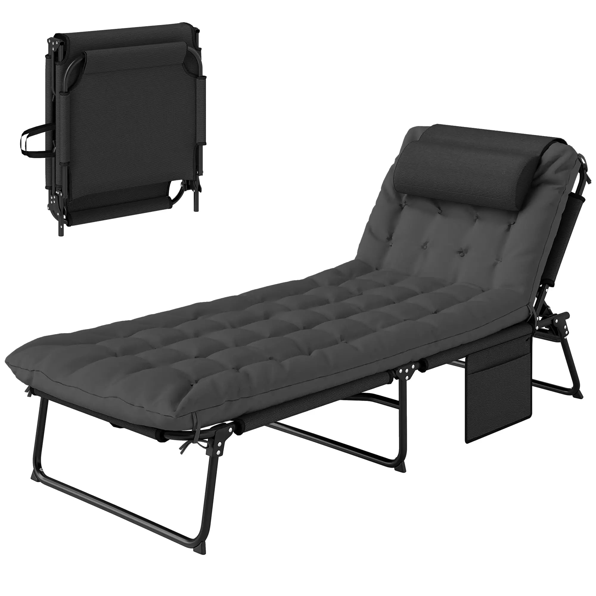 Folding Lounge Chair, 4-Level Reclining Back, Dark Grey Lounger Chairs at Gallery Canada