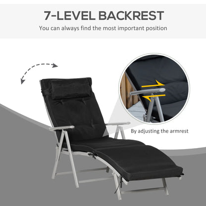 Outdoor Folding Chaise Lounge, Adjustable Backrest, Black Lounger Chairs at Gallery Canada