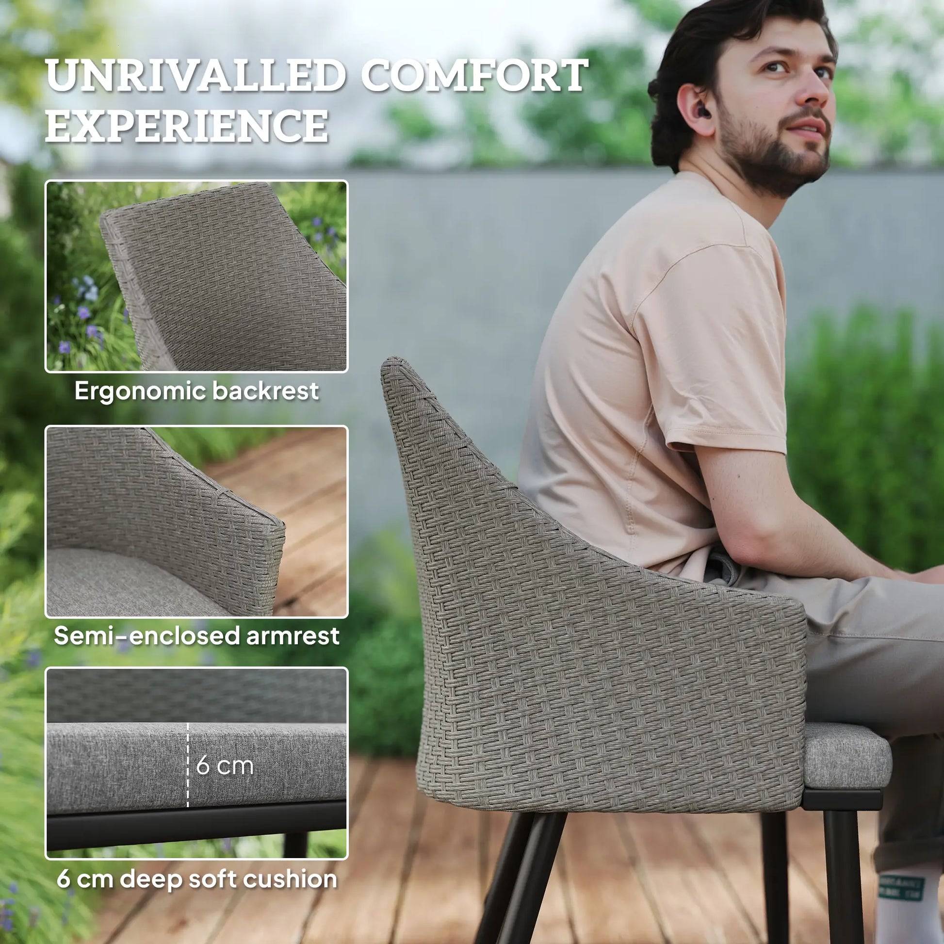 7 Piece Wicker Patio Set, Cushions, Umbrella Hole, Slatted Table Outdoor Dining Sets at Gallery Canada