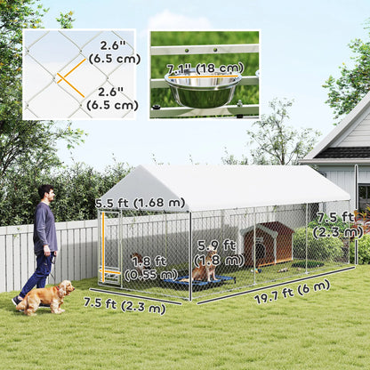Outdoor Dog Run, Adjustable Bowls, Waterproof Cover, 19.7' x 7.5' x 7.5' Houses, Kennels & Pens at Gallery Canada
