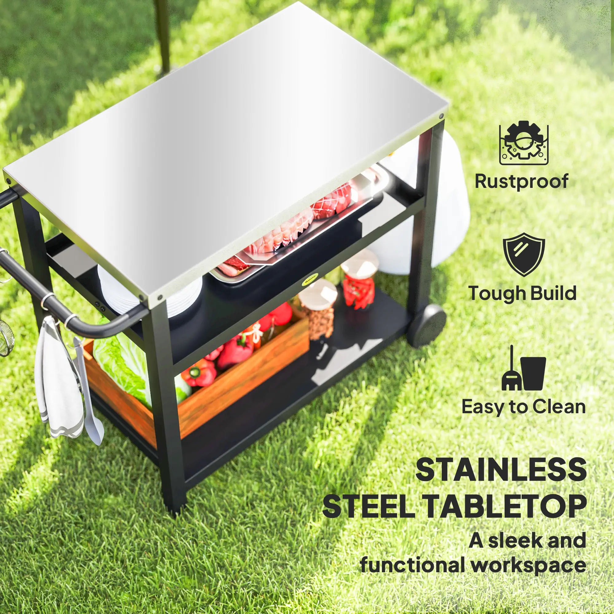 3-Shelf Outdoor Grill Cart, Stainless Steel Top, Movable BBQ Table, Charcoal Grey Outdoor Grill Carts at Gallery Canada