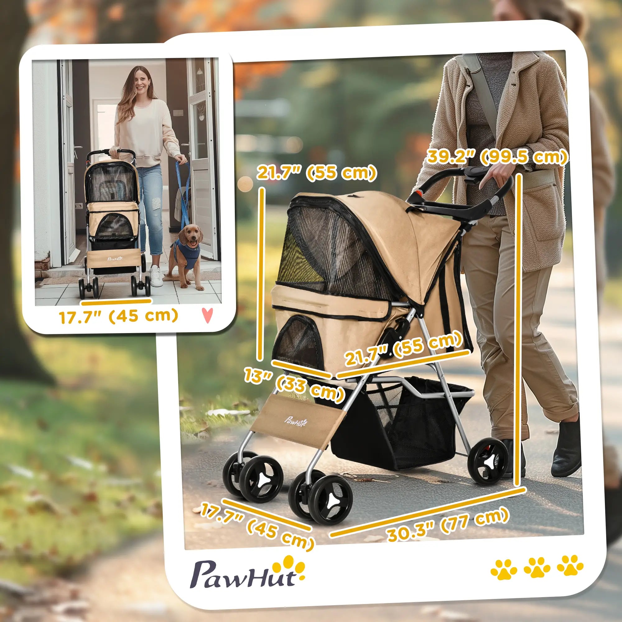 Foldable Pet Stroller, 4 Wheels, Storage Basket, Cup Holder, Coffee Dog Bike Trailers & Strollers at Gallery Canada