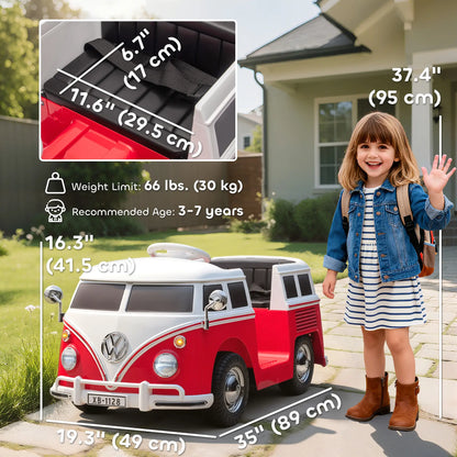 12V Kids Ride on Car, Lisensed Volkswagen T1 Electric Vehicle with Dual Motor and Soft Start for 3-7 Years, Red Electric Toy Cars at Gallery Canada