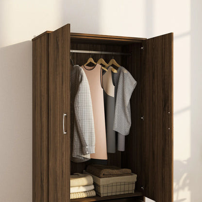 Wardrobe Closet, Hanging Rod, 2 Doors, 2 Drawers, Walnut Clothing Storage at Gallery Canada