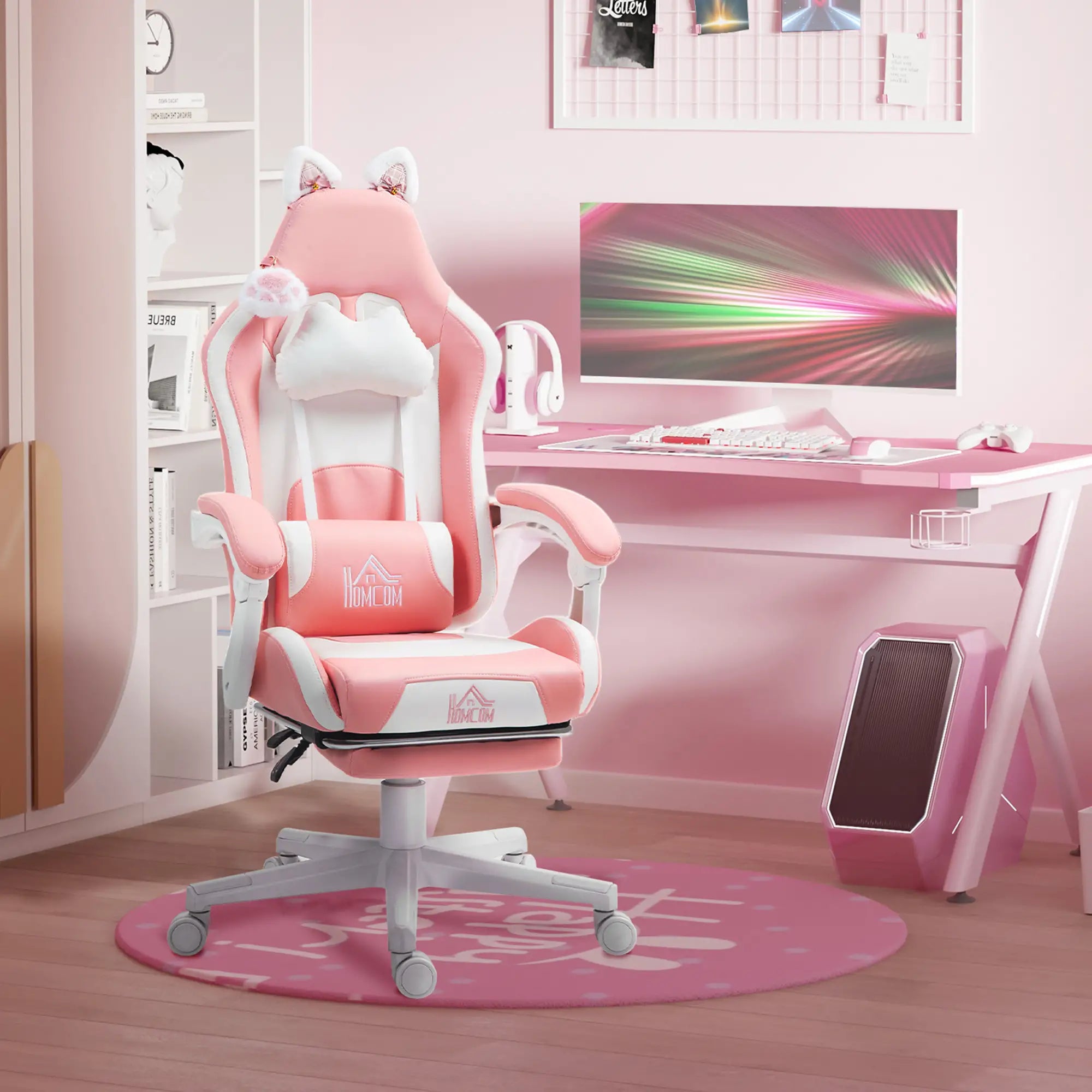 Racing Gamer Chair, Faux Leather with Footrest, Headrest, Lumbar Support, Pink Video Game Chairs at Gallery Canada