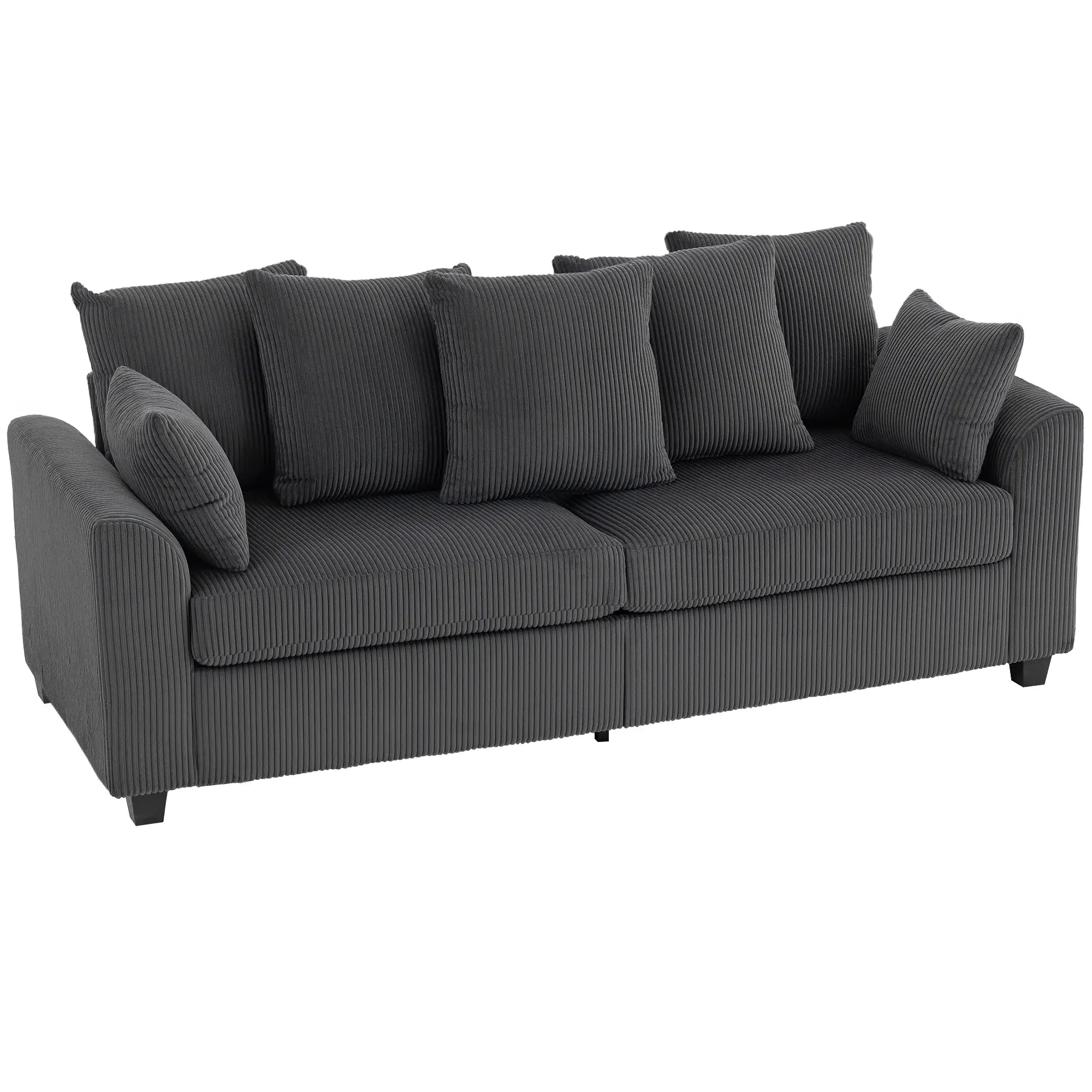 Corduroy Couch, 3 Seater Sofa, Modern Upholstered with Curved Armrests, 8 Removable Pillows, Dark Grey 3-Seater Sofas at Gallery Canada