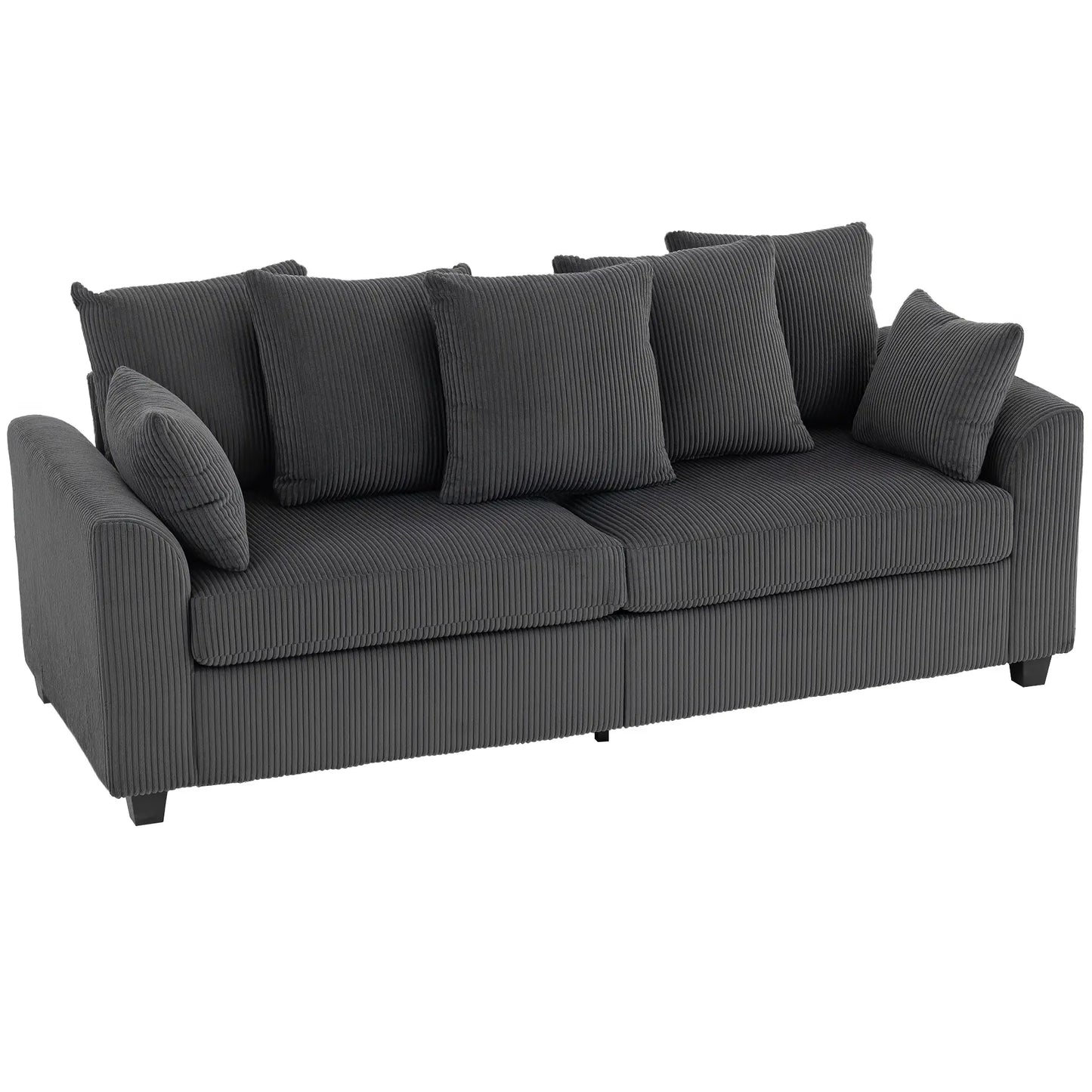 Corduroy Couch, 3 Seater Sofa, Modern Upholstered with Curved Armrests, 8 Removable Pillows, Dark Grey 3-Seater Sofas at Gallery Canada