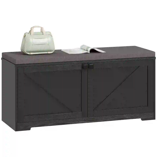 Shoe Storage Bench with Padded Seat, Entryway Bench, 8 Pairs, Black Wood Grain, Black Shoe Storage Cabinets & Racks Black Wood Grain at Gallery Canada
