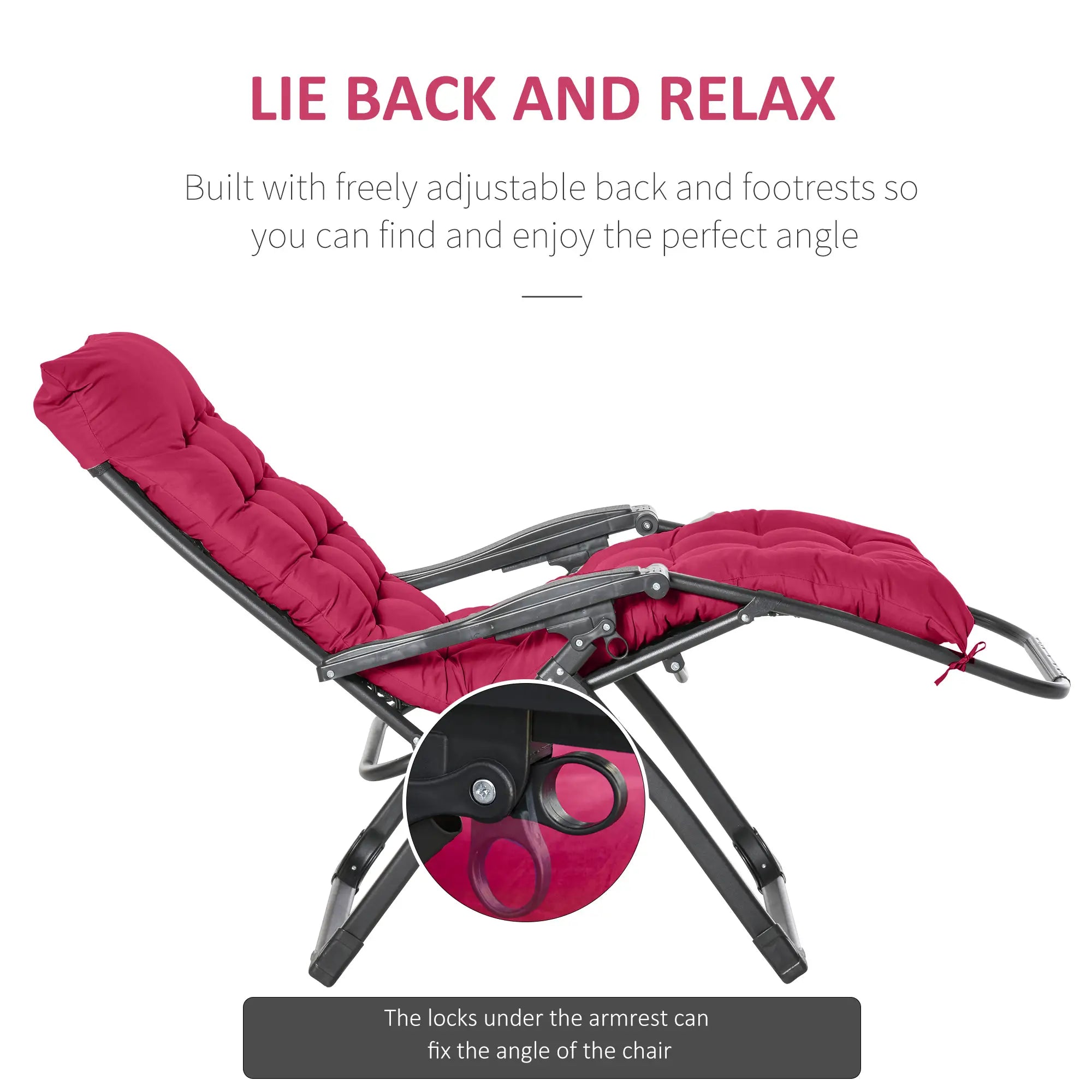 Zero Gravity Reclining Chair, Adjustable Backrest, Folding Sun Lounger, Removable Cushion, Headrest, Wine Red Lounger Chairs at Gallery Canada