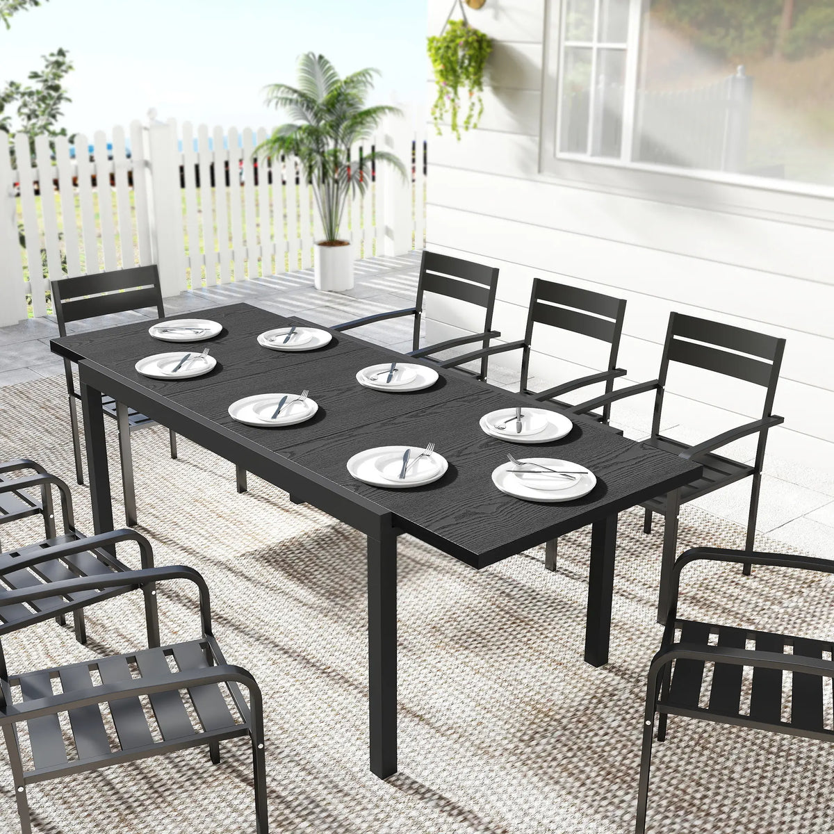 Expandable Aluminum Patio Dining Table, 84.3"-60.6", Adjustable Foot Pads Patio Dining Tables at Gallery Canada