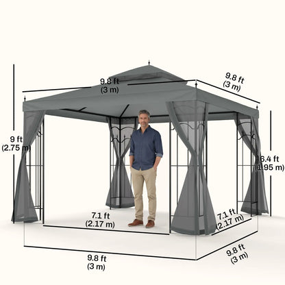 10' x 10' Steel Outdoor Gazebo, Removable Mesh Curtains, Grey Gazebos at Gallery Canada
