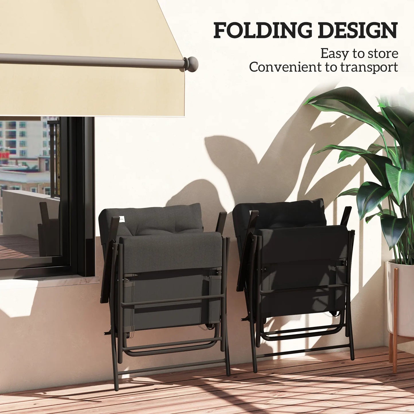 Outdoor Folding Chairs, Adjustable Backrest, Padded, Set of 2, Black Patio Chairs at Gallery Canada