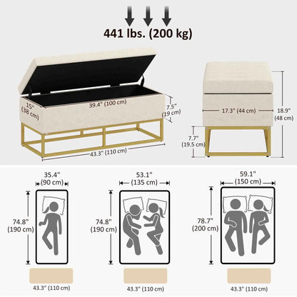 Storage Ottoman, Flip Top Upholstered Bench, Linen Fabric, Steel Legs, Beige Storage Ottomans & Benches at Gallery Canada