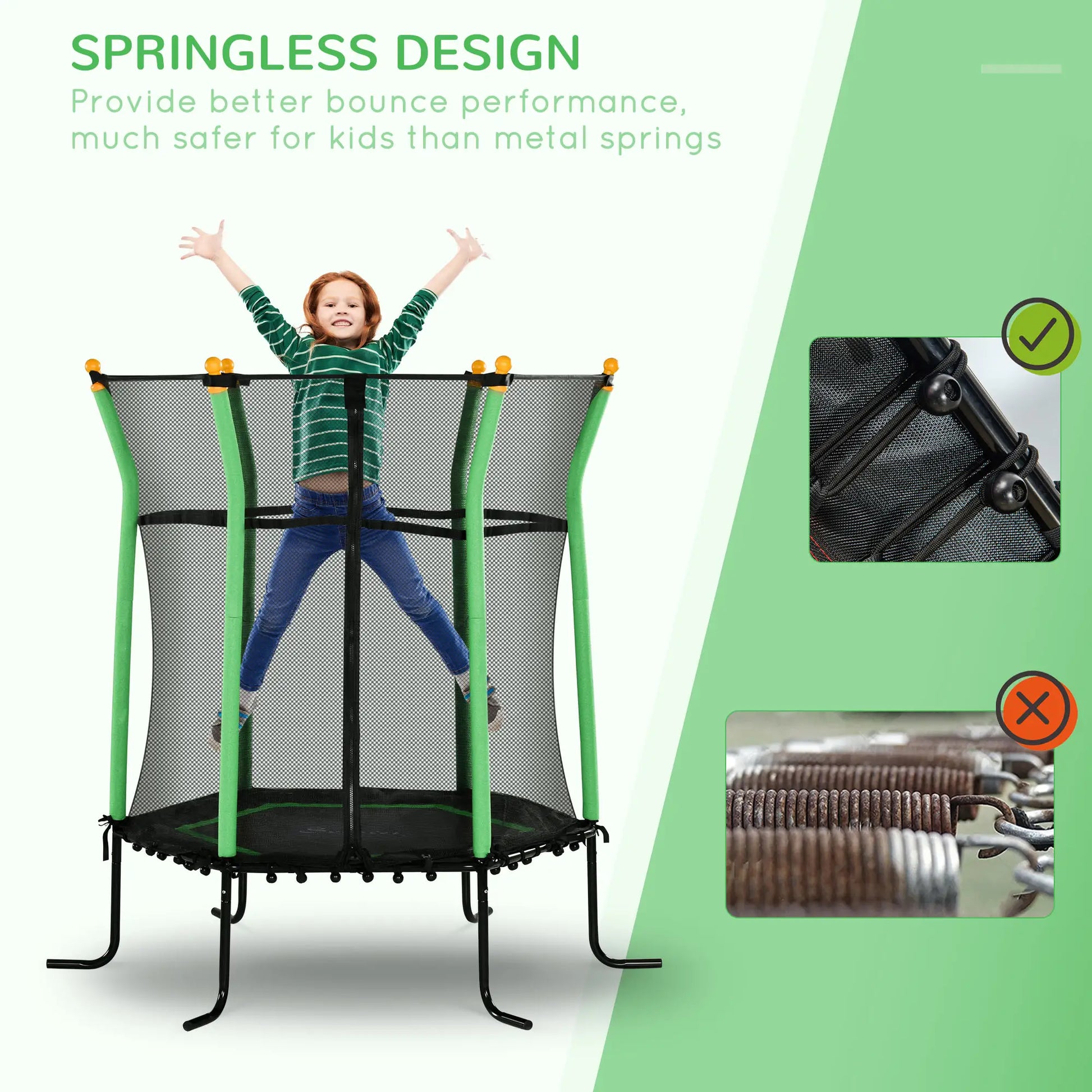 64" Kids Trampoline, Indoor Outdoor, Enclosure Net, Green Trampolines at Gallery Canada