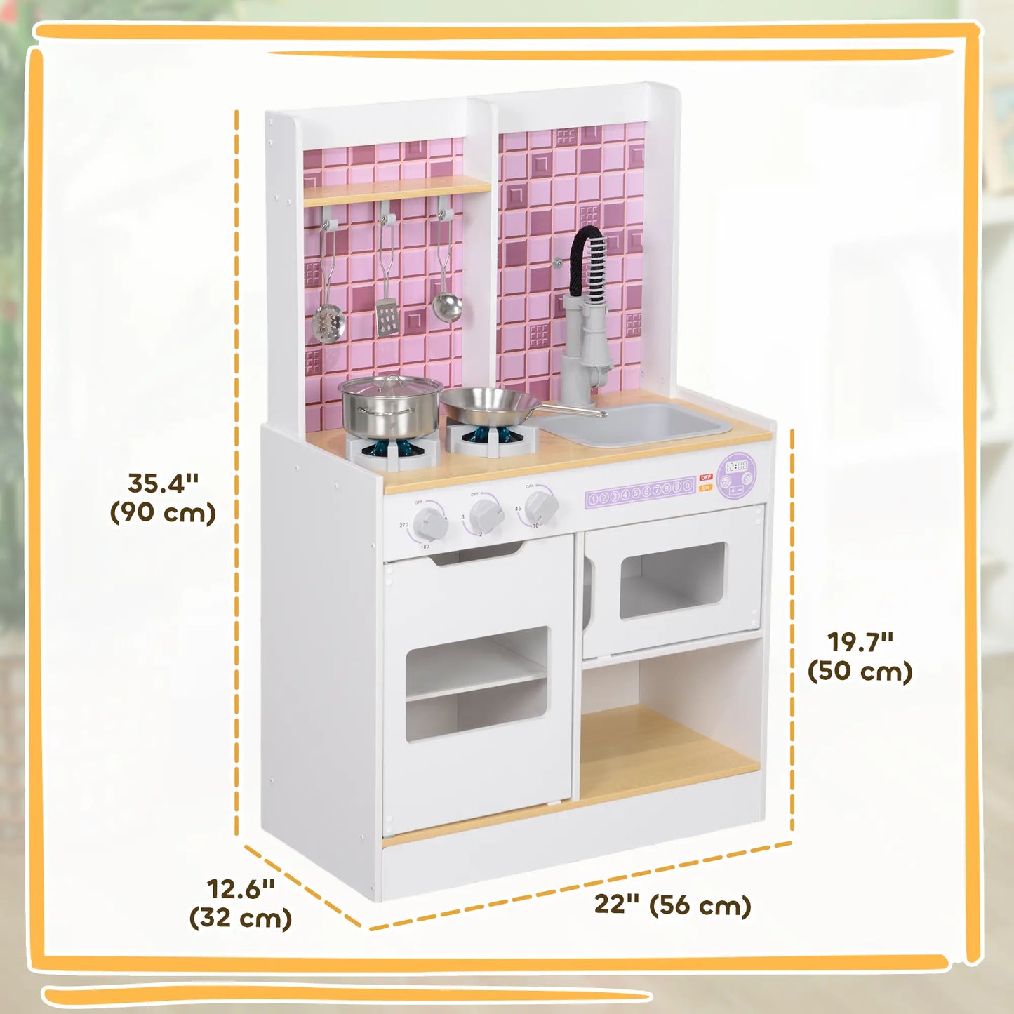 Kids Play Kitchen Set, Realistic Lights Sounds, Sink Oven Stove, White Play Kitchen at Gallery Canada