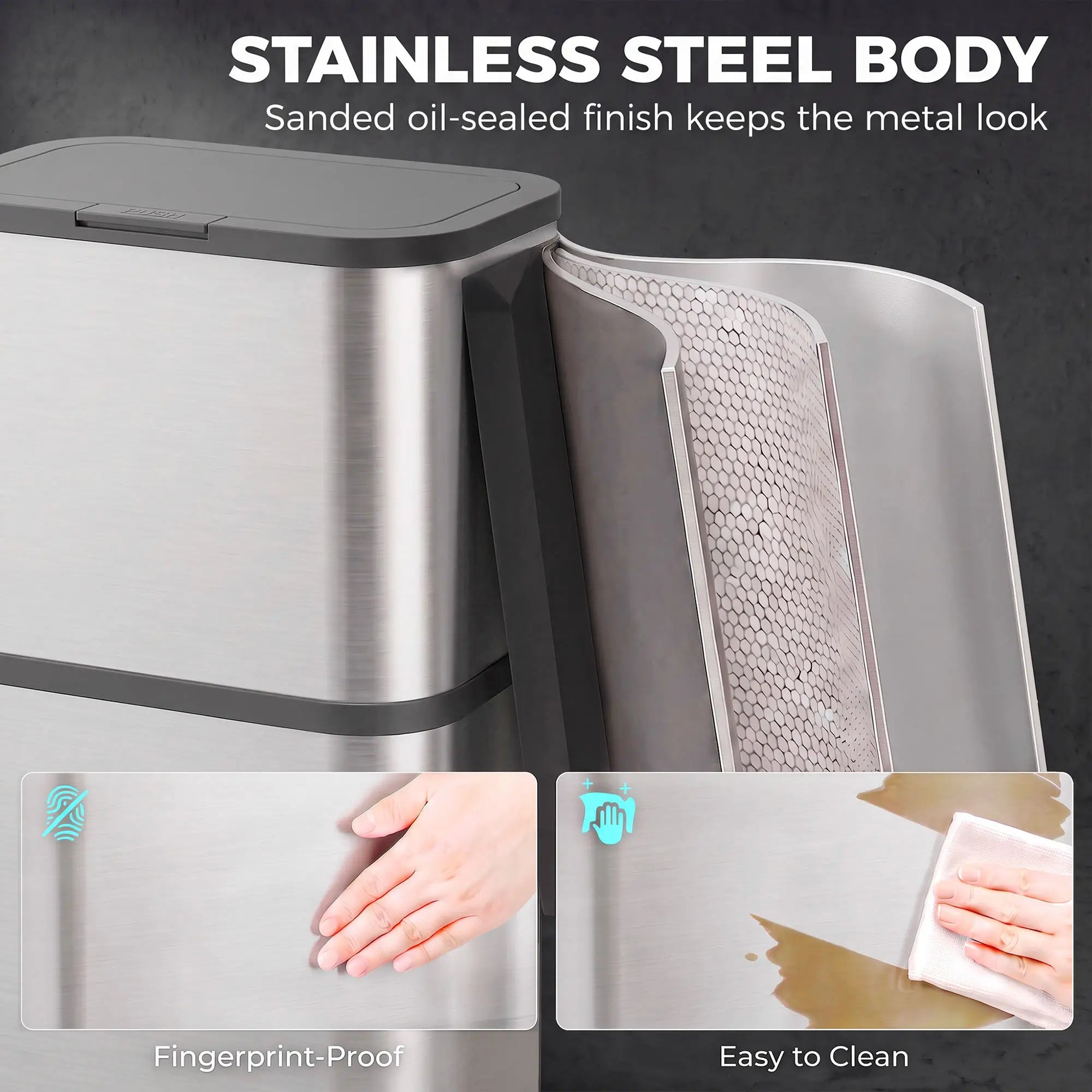 60 L Slim Stainless Steel Trash Can, Soft-Close Lid, Silver Kitchen Trash Cans at Gallery Canada