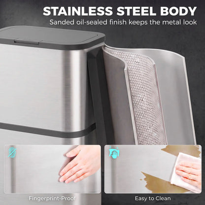60 L Slim Stainless Steel Trash Can, Soft-Close Lid, Silver Kitchen Trash Cans at Gallery Canada