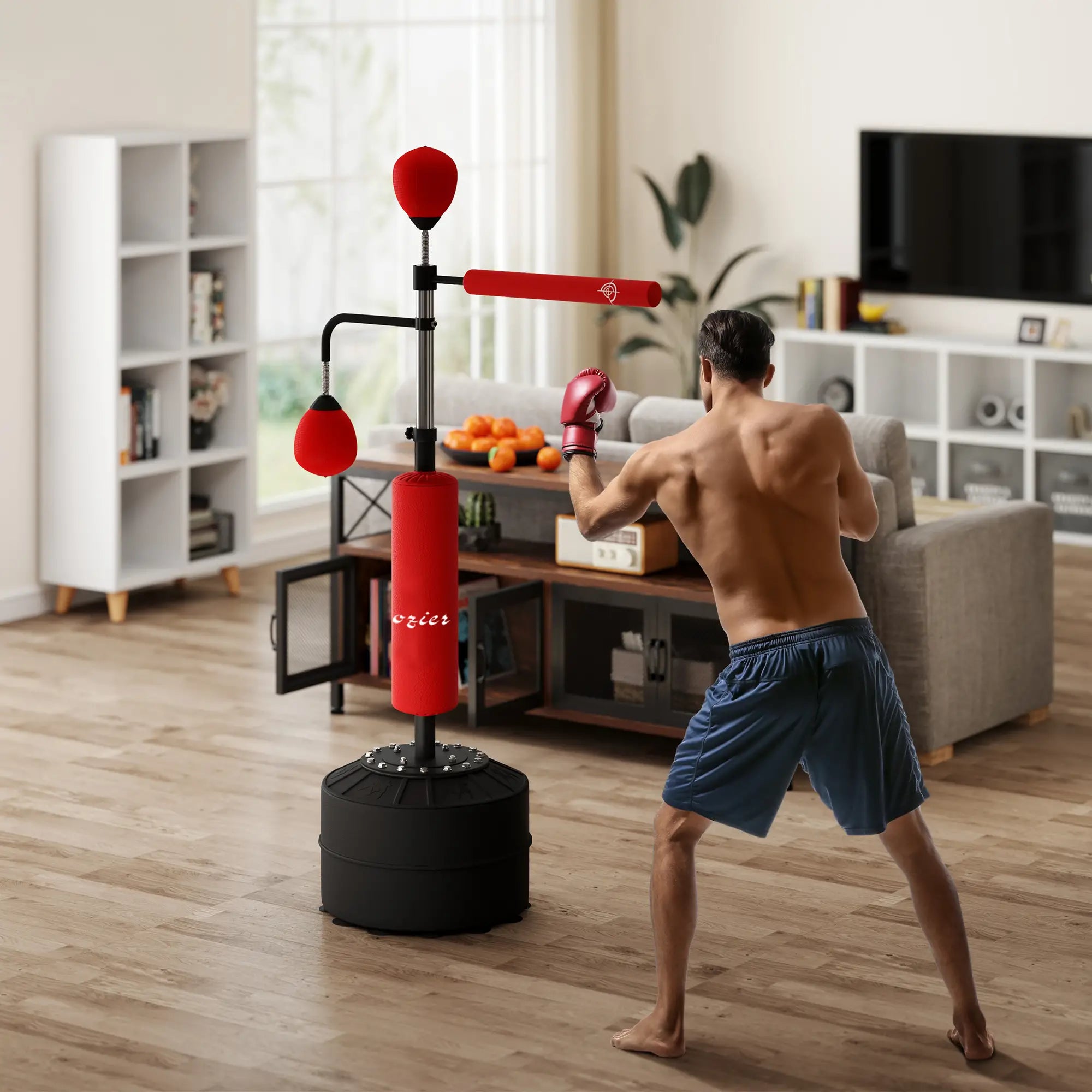 4-in-1 Free Standing Punching Bag, Adjustable Height, 2 Speed Balls, 360° Reflex Bar, Red Punching Bag Hangers at Gallery Canada