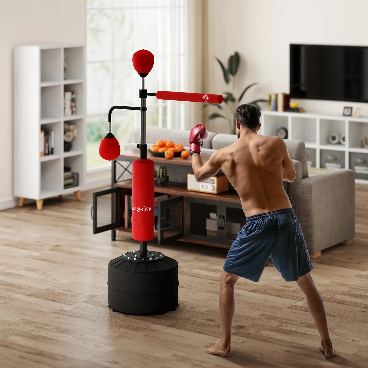 4-in-1 Free Standing Punching Bag, Adjustable Height, 2 Speed Balls, 360° Reflex Bar, Red Punching Bag Hangers at Gallery Canada