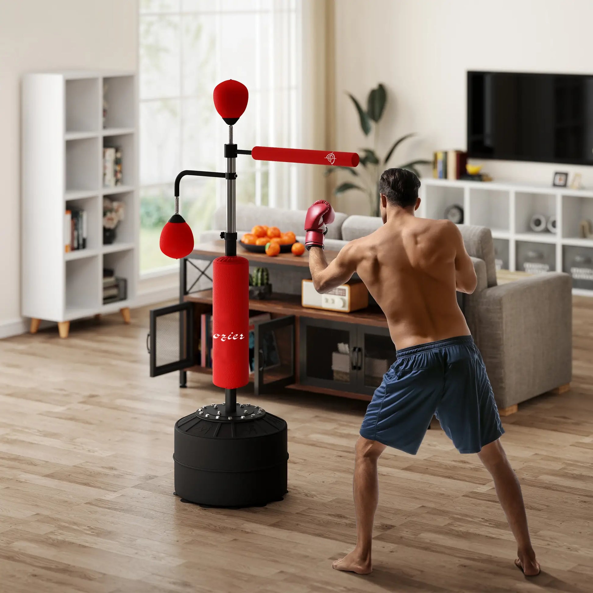 4-in-1 Free Standing Punching Bag, Adjustable Height, 2 Speed Balls, 360° Reflex Bar, Red Punching Bag Hangers at Gallery Canada