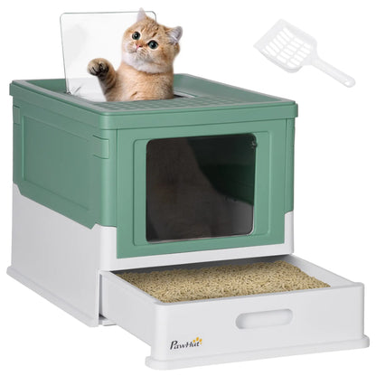 Enclosed Kitty Litter Box, Large, With Scoop, Tray, Green Cat Litter Box Enclosures at Gallery Canada