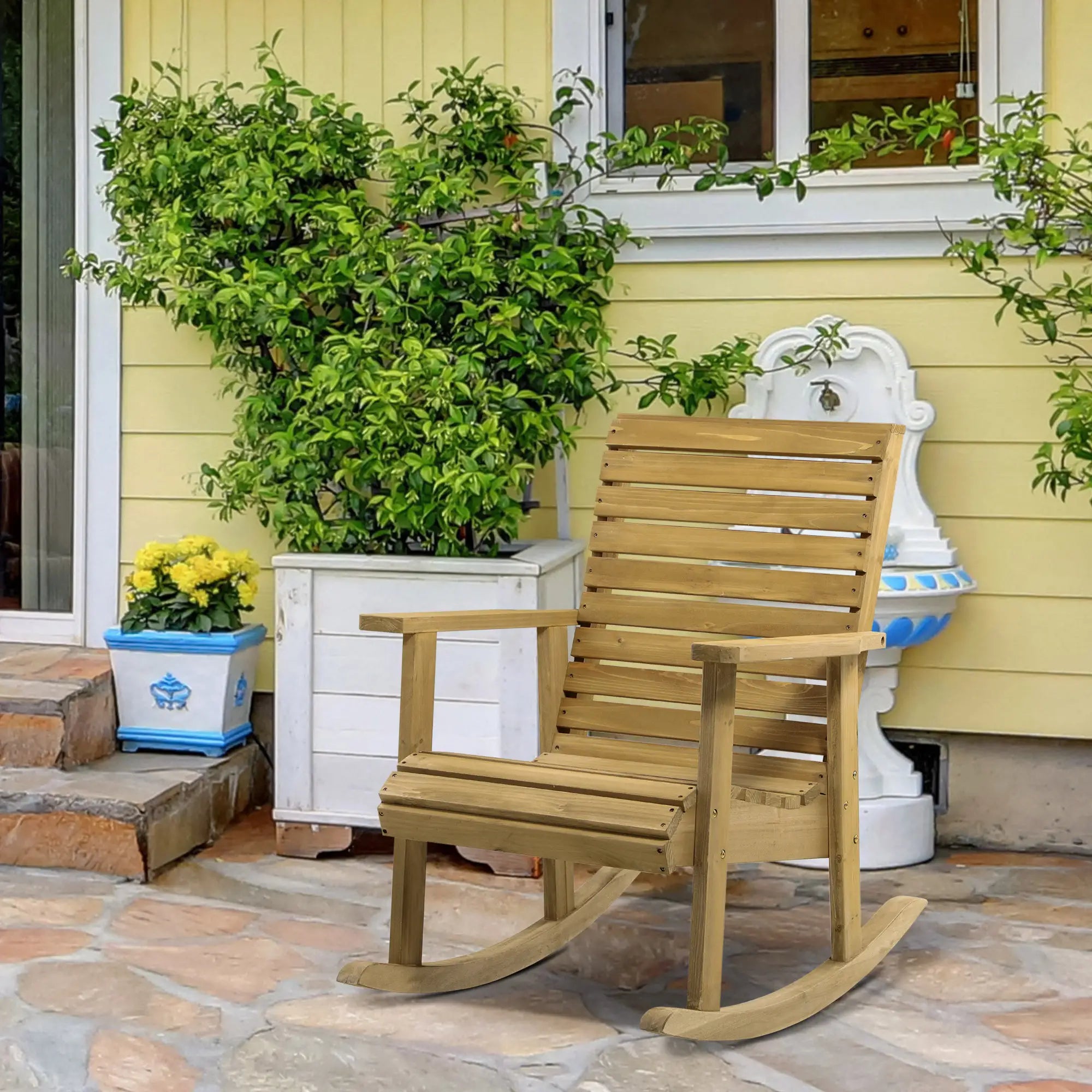Wooden Outdoor Rocking Chair, Traditional Patio Rocker, Light Brown Outdoor Rocking Chairs at Gallery Canada