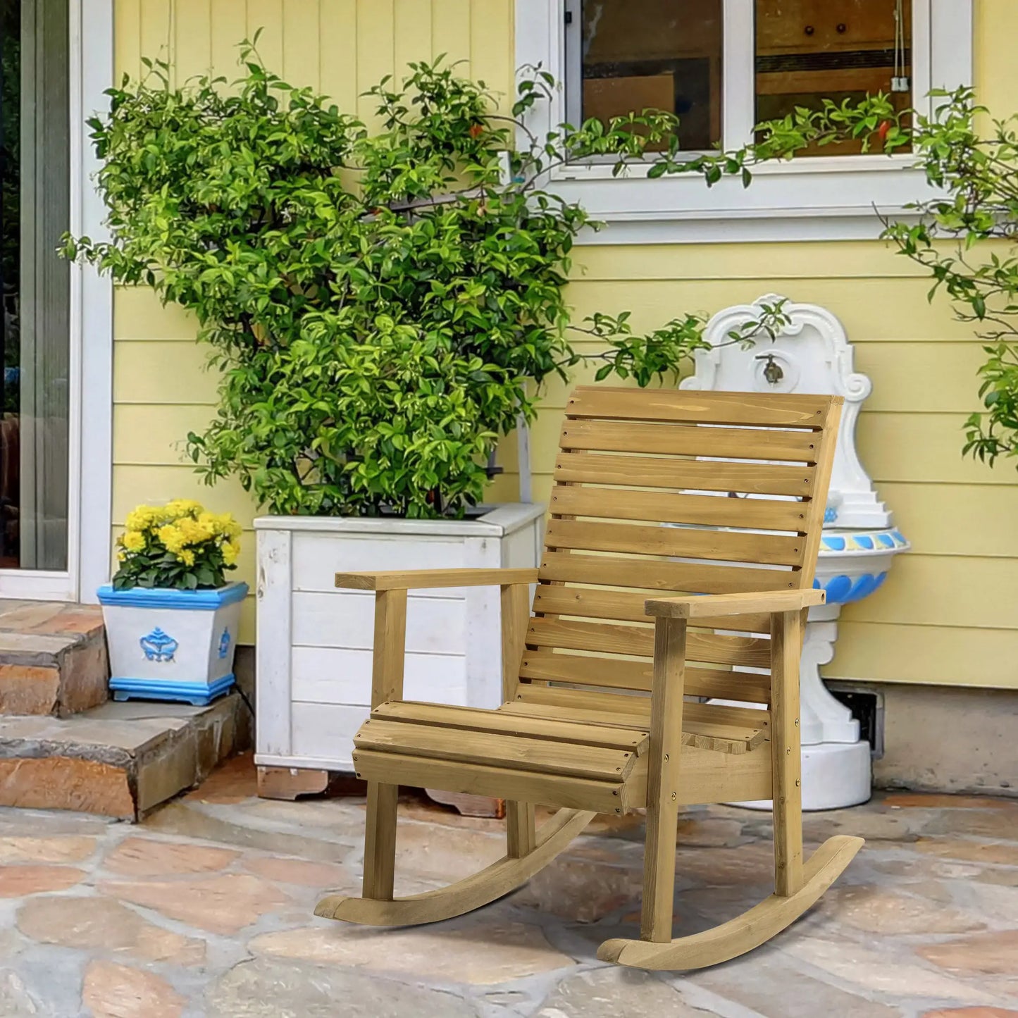 Wooden Outdoor Rocking Chair, Traditional Patio Rocker, Light Brown Outdoor Rocking Chairs at Gallery Canada