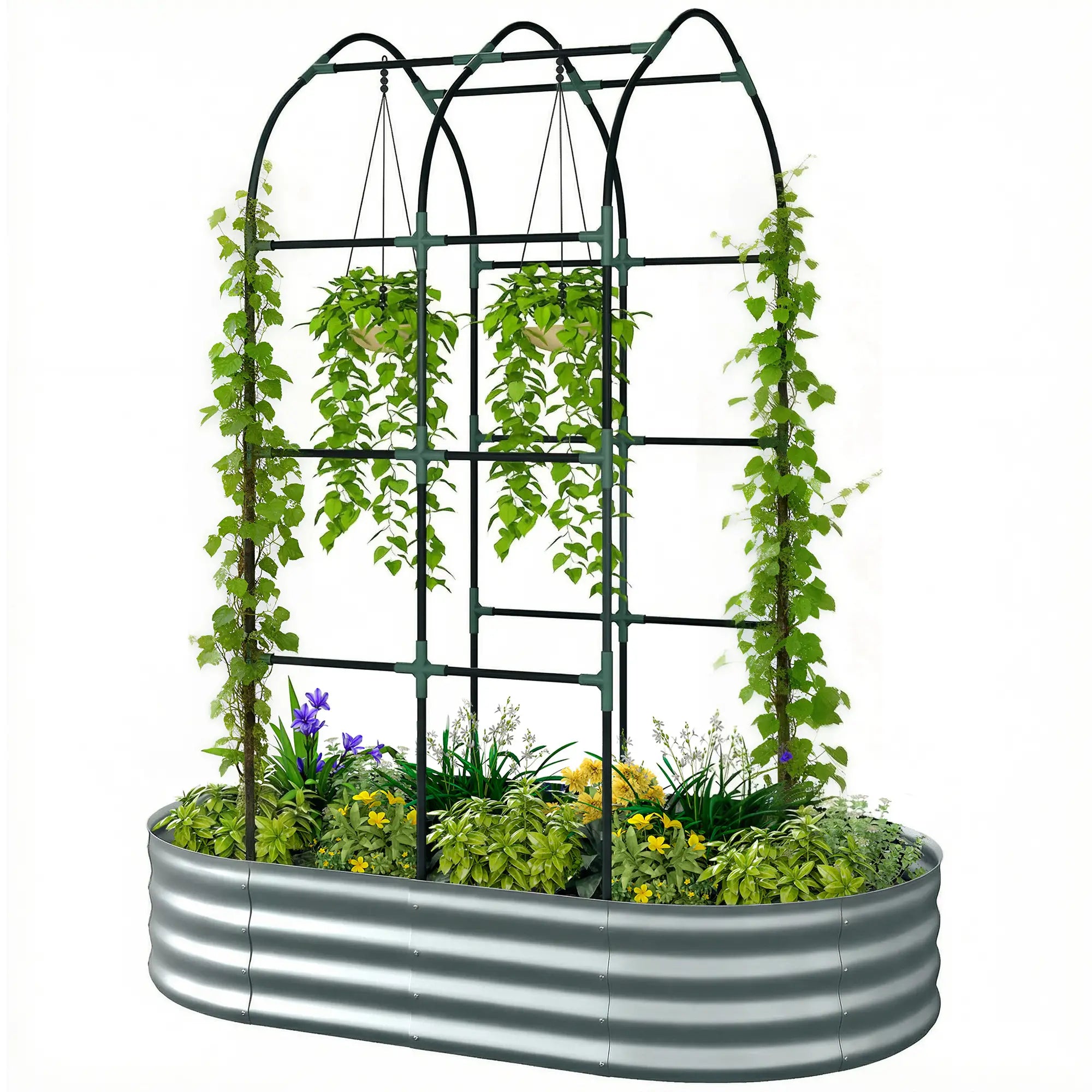 Galvanised Raised Garden Bed With Arched Trellis, 5 x 3 x 6ft, Silver Raised Garden Beds Silver at Gallery Canada