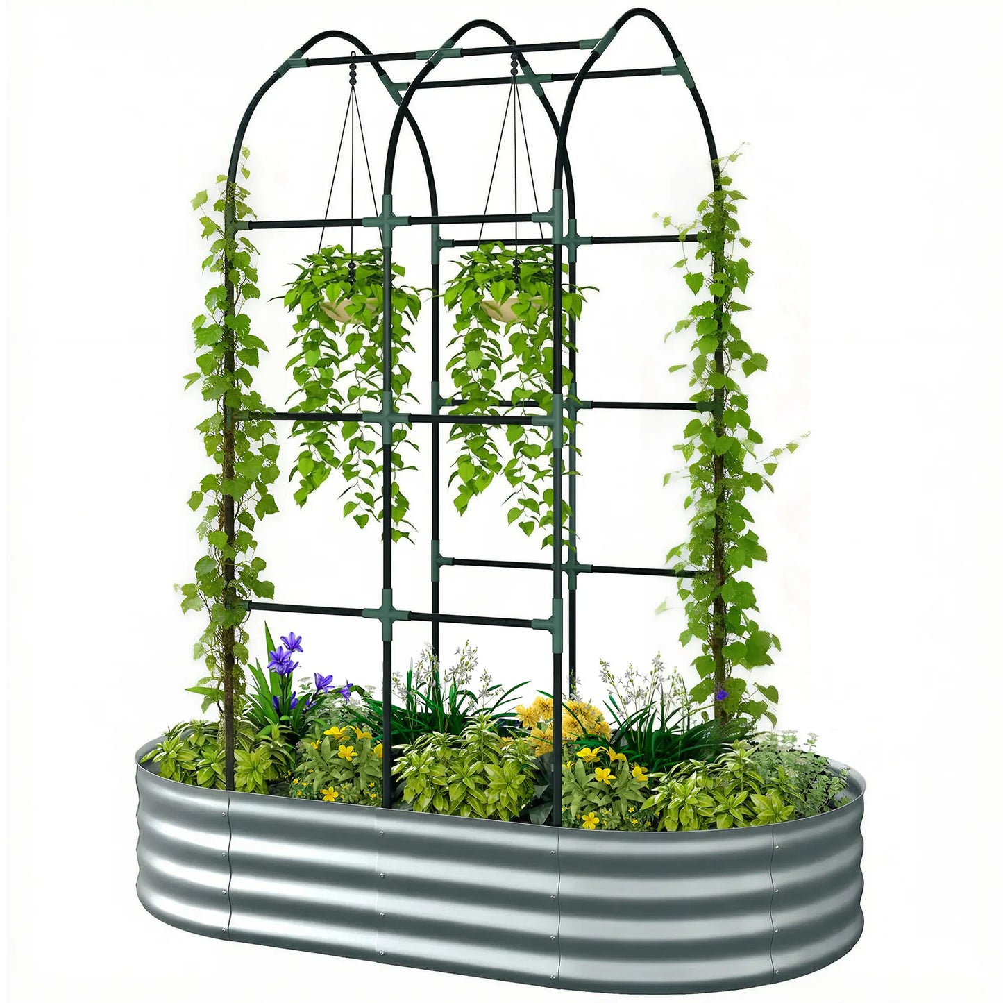 Galvanised Raised Garden Bed With Arched Trellis, 5 x 3 x 6ft, Silver Raised Garden Beds Silver at Gallery Canada