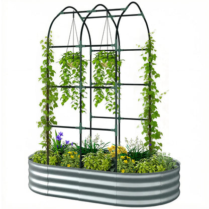 Galvanised Raised Garden Bed With Arched Trellis, 5 x 3 x 6ft, Silver Raised Garden Beds Silver at Gallery Canada