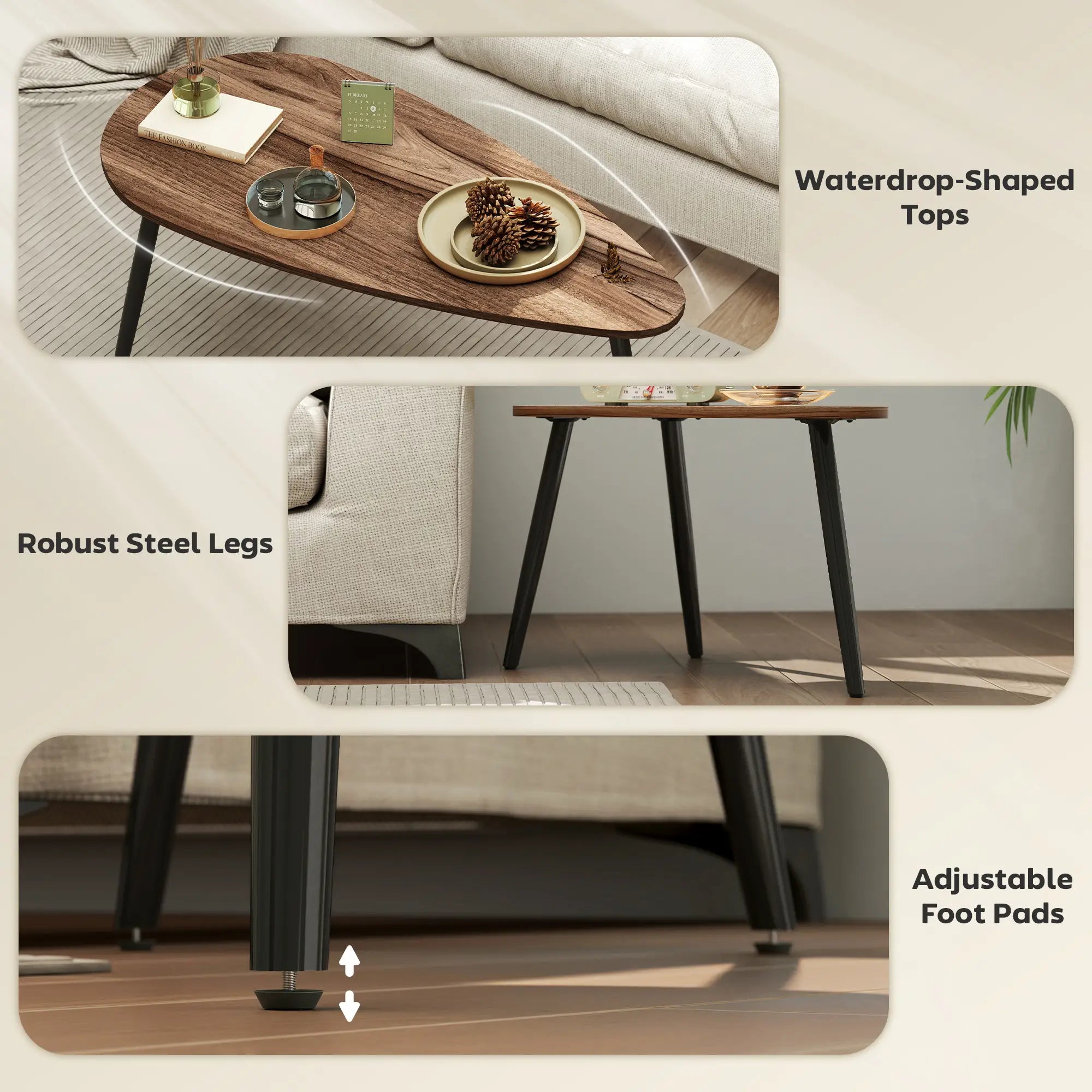 2 Pc Coffee Table Set, Industrial Nest Tables, Steel Legs, Brown Coffee Tables at Gallery Canada