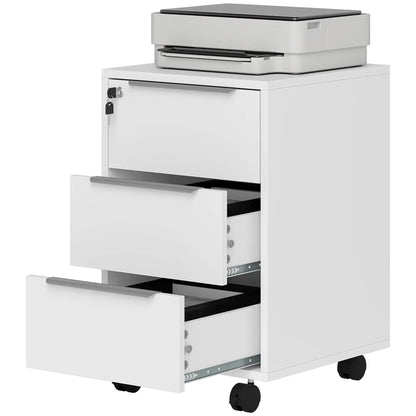 3-Drawer File Cabinet with Wheels, Vertical, Lock, White Office Cabinets & Cupboards White at Gallery Canada