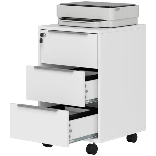 3-Drawer File Cabinet with Wheels, Vertical, Lock, White
