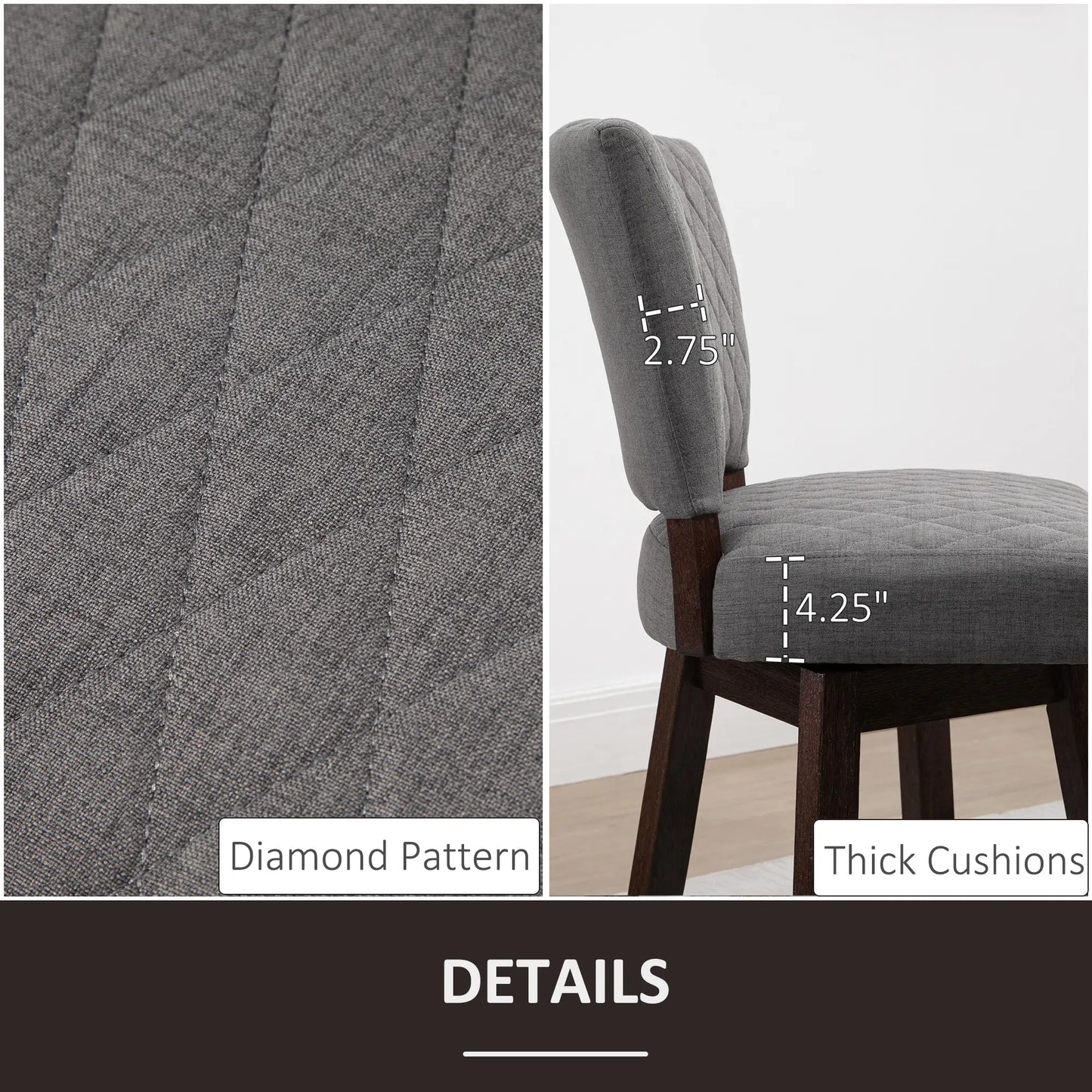 2 Swivel Bar Stools, Counter Height, Wood Legs, Footrests, Dark Grey Bar Stools at Gallery Canada