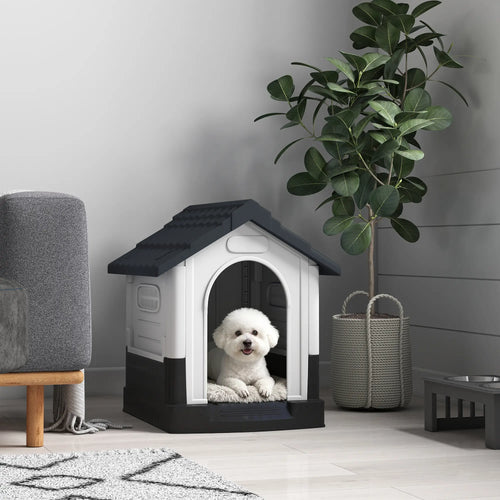 Outside Dog Kennel House, Miniature Dogs, 64.5 x 57 x 66cm, Dark Grey