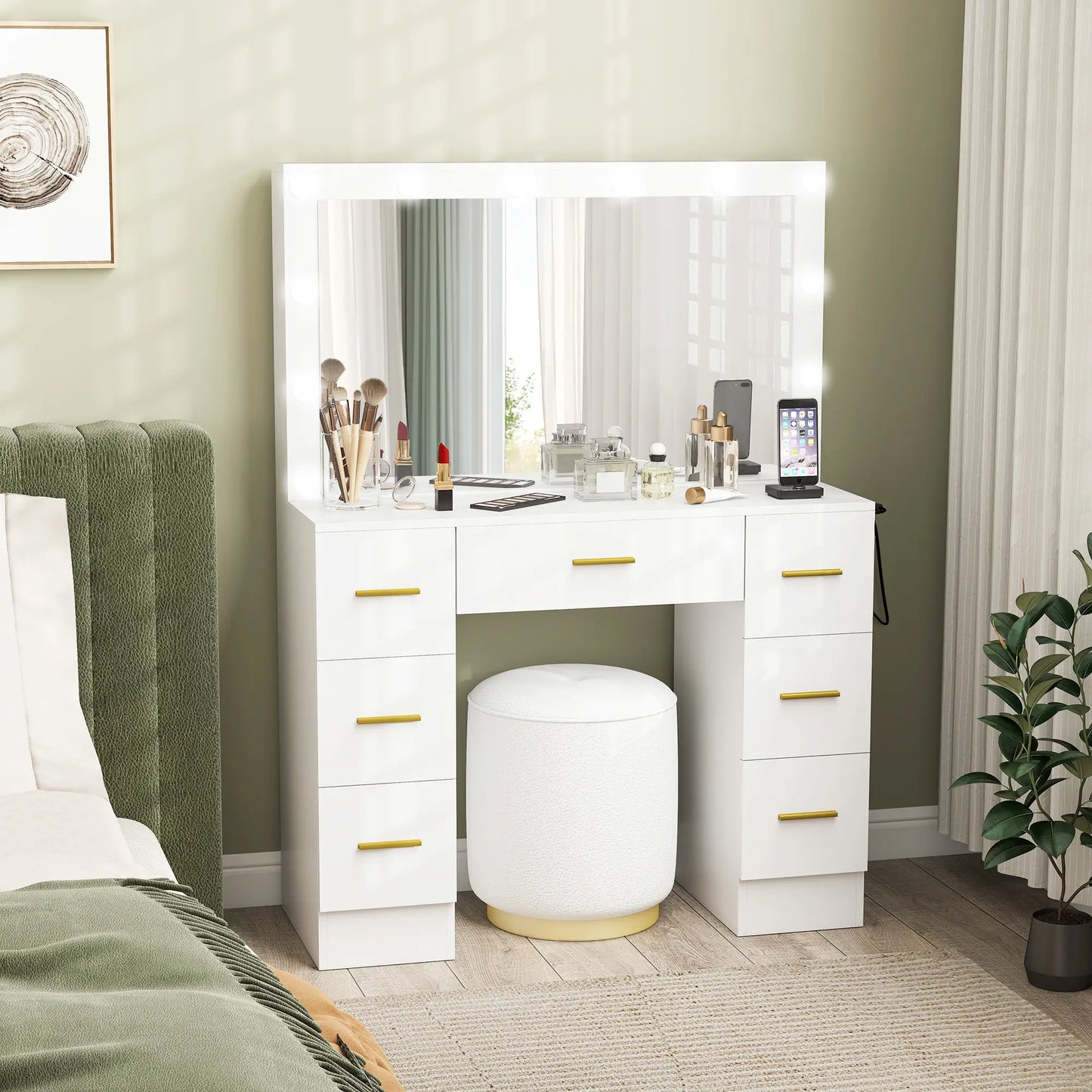 Makeup Vanity Desk with Mirror, Lights, 7 Drawers, White Dressing & Vanity Tables at Gallery Canada